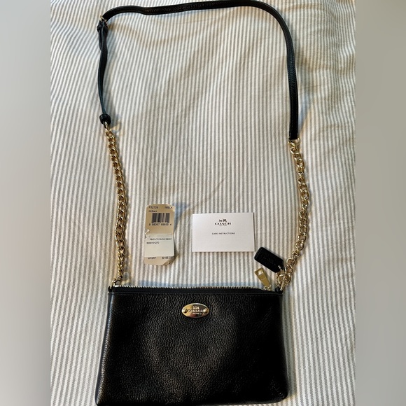 Authentic Coach black pebbled leather bag,Quinn with chain strap new with tags - Picture 5 of 6